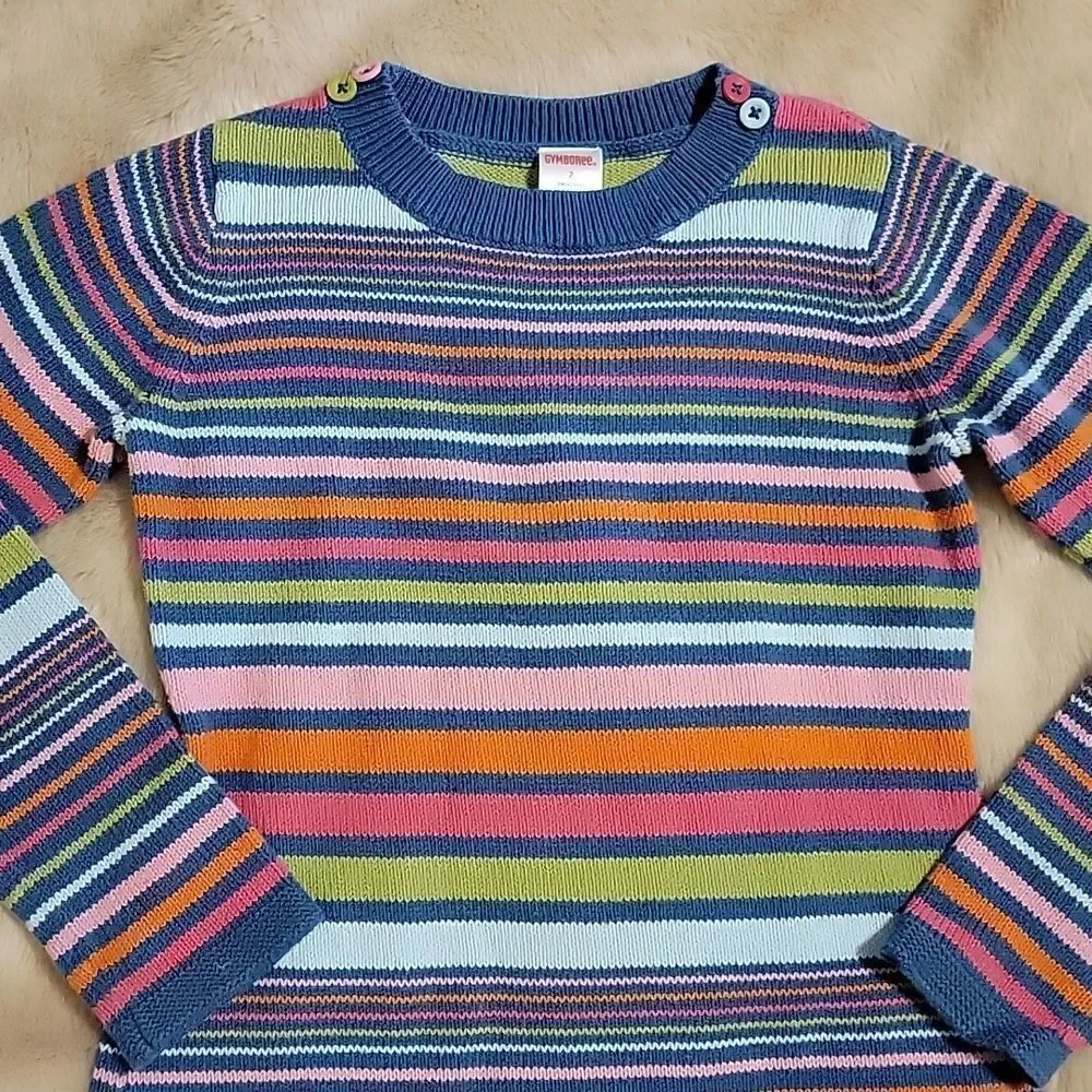 GYMBOREE MULTI-COLOR STRIPED LONG-SLEEVE SWEATER DRESS, SIZE 7